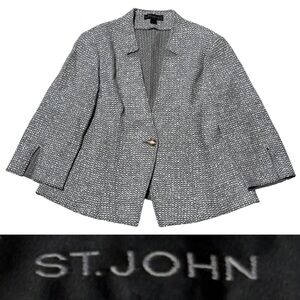 St. John Tweed Jacket Blazer Women’s Size 16 In White/Green/Gray